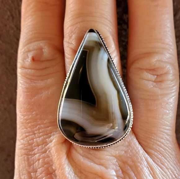 New Huge Botswana Agate 925 Silver Ring. - Picture 16 of 16